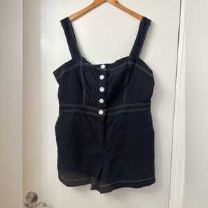 Nicole Miller Navy Blue Button-Front Romper
